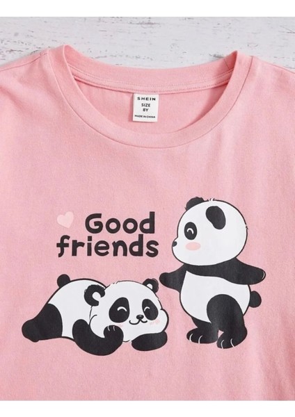 Kids Good Friends Panda Baskılı Oversize Kız Çocuk T-Shirt fiyatları