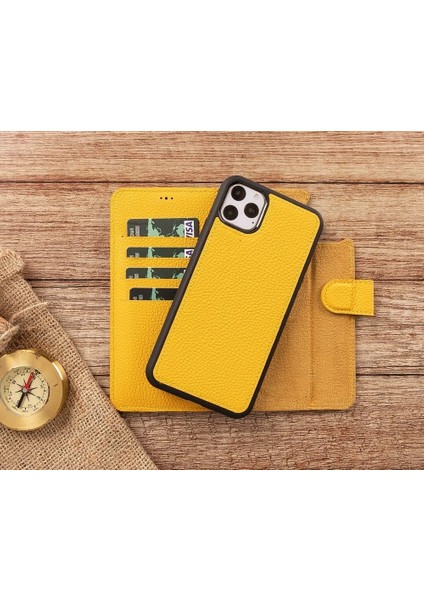 Mulvxurg URG02 Apple Iphone 11 Pro Max Uyumlu Deri Cüzdanlı Kılıf FL12 Sarı (Mulvix) fiyatları