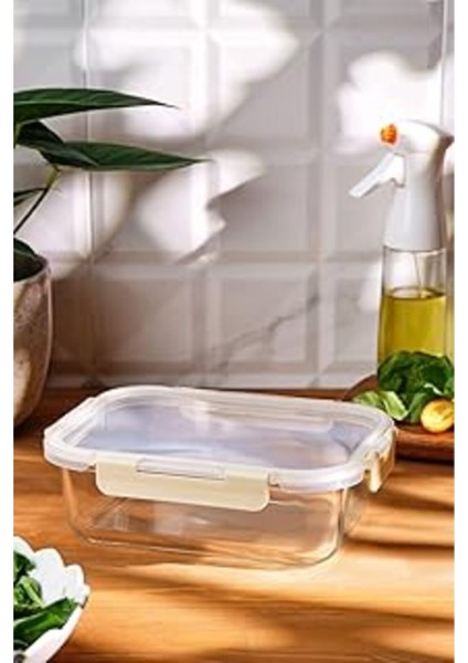 1520 ml Borosilikat Saklama Kabı, Bej, Dayanıklı ve Şık Tasarım