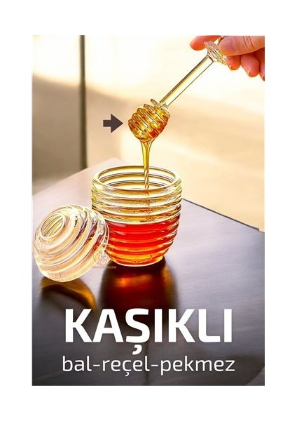 Turk Kaşıklı Kristal Bal Kavanozu Reçel Pekmez Sos Kavanozu - ISL8143-2692