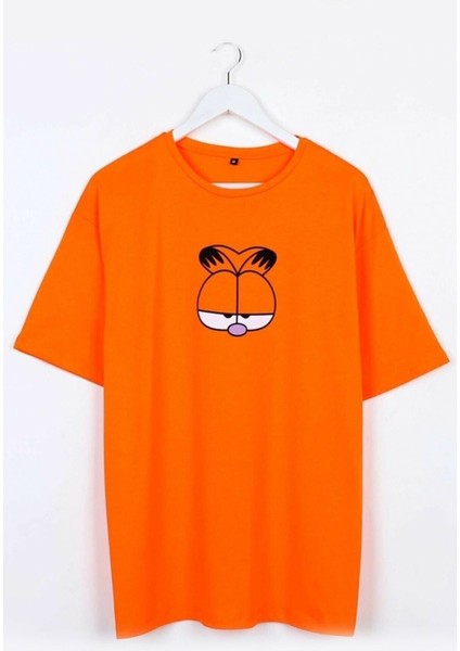 Kadın Turuncu Tshirt Garfield Baskılı Oversize T-Shirt