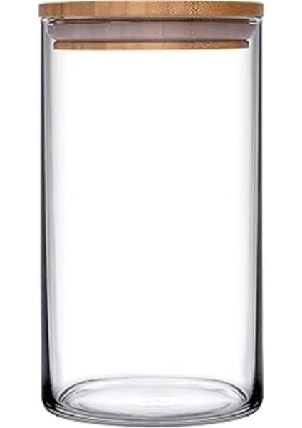 Bambu Ahşap Kapaklı Şeffaf Cam Kavanoz 1.48 Litre Yeni Model