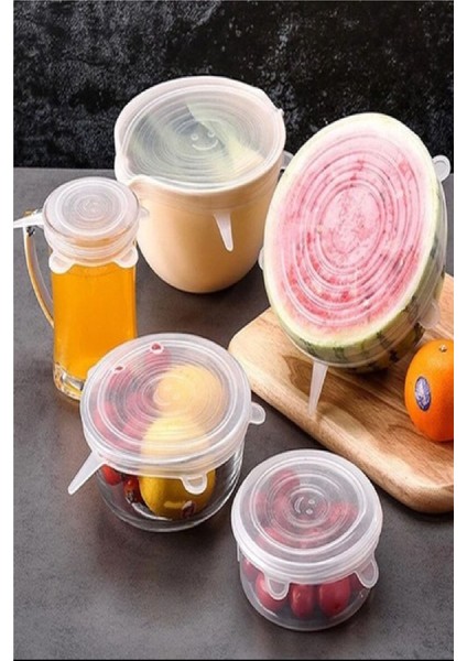 Tazeliği Koruyan 6'lı Silikon Streç Kapaklar - Beyaz ve Siyah Set