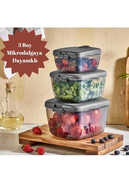 3'lü Mikrodalgalı Saklama Kabı, Sıcak Hava Tahliye Kapağı, Bpa Içermeyen, Gıdaya Uygun