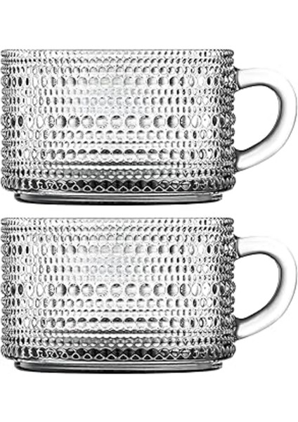 2'li Boncuk Desenli Kulplu Şeffaf Cam Kase, Meyve ve Yoğurt Için Büyük Kase