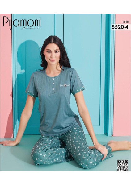 Kadın Viskoz Likralı Düğme Yaka Kaşkorse Patlı Kısa Kol Pijama Takımı 5520-4 / 1 Adet fiyatları