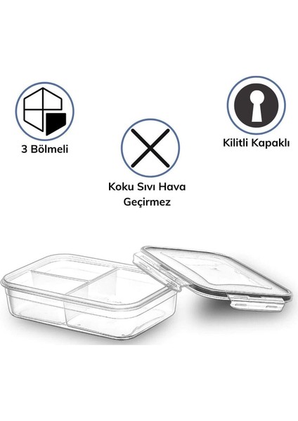 3 Bölmeli Kapaklı 1l Saklama Kabı, Diyet ve Taşınabilir Beslenme Için modelleri