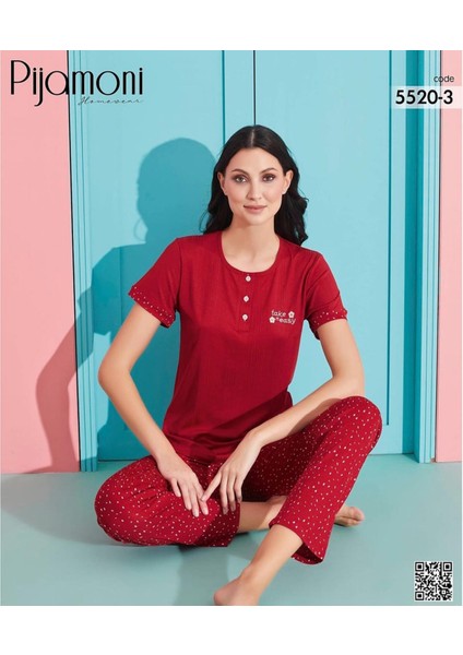 Kadın Viskoz Likralı Düğme Yaka Kaşkorse Patlı Kısa Kol Pijama Takımı 5520-3 / 1 Adet fiyatları