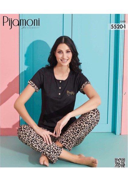 Kadın Viskoz Likralı Düğme Yaka Kaşkorse Patlı Kısa Kol Pijama Takımı 5520-1 / 1 Adet fiyatları
