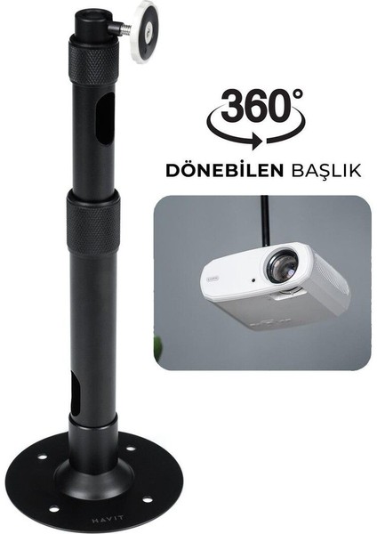 Projeksiyon Tavan Askı Aparatı 360 Derece Siyah, Güçlü ve Esnek Montaj Çözümü