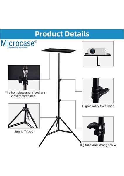 Çok Amaçlı Ayaklı Projeksiyon ve Notebook Standı, Metal, 2.1 mt Tripod, Siyah indirimleri