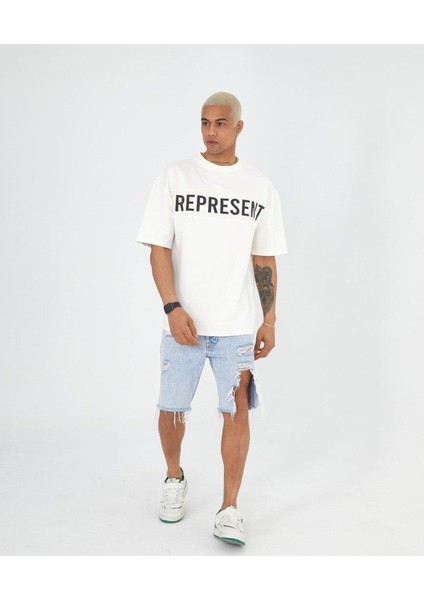 Göğüs Detaylı Represent Owners' Club Baskılı Oversize Pamuk T-Shirt