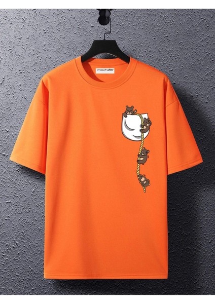 Cep Ayıcık Baskılı Oversize Unisex Pamuk T-Shirt fiyatları