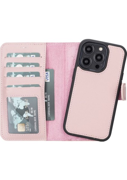 Mulvxurg URG02 Apple Iphone 14 Pro Uyumlu Deri Cüzdanlı Kılıf Mwwn Nu2 Pembe (Mulvix)