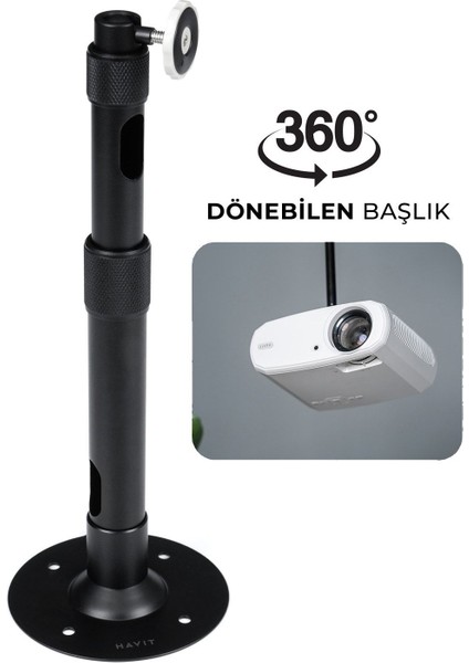 Projeksiyon Tavan ve Duvar Askı Aparatı, 360 Derece, Siyah