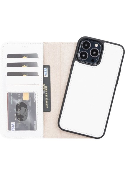 Mulvxurg URG02 Apple Iphone 13 Pro Max Uyumlu Deri Cüzdanlı Kılıf F3 Beyaz (Mulvix)