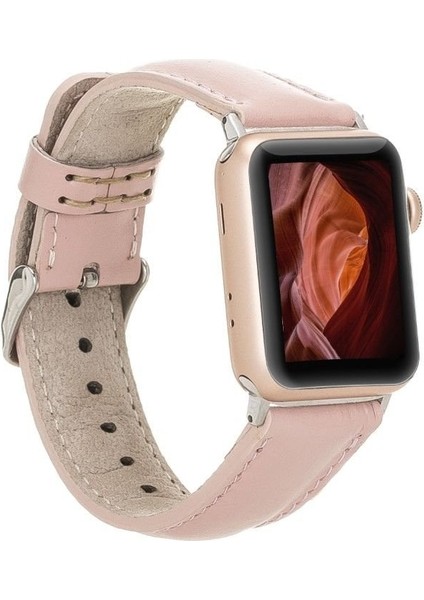 Mulvxurg URG02 Apple Watch Uyumlu Deri Kordon 42-44-45MM Nu2 Pembe (Mulvix)