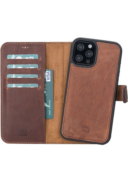 Mulvxurg URG02 Apple Iphone 12 Pro Max Uyumlu Deri Cüzdanlı Kılıf Antik Kahve (Mulvix)
