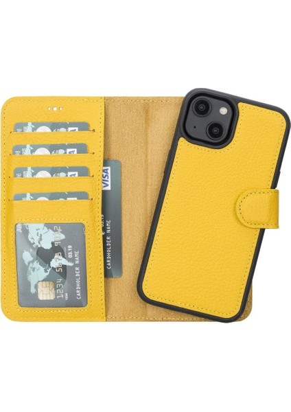 Mulvxurg URG02 Apple Iphone 14 Uyumlu Deri Cüzdanlı Kılıf Mwwn FL12 Sarı (Mulvix)