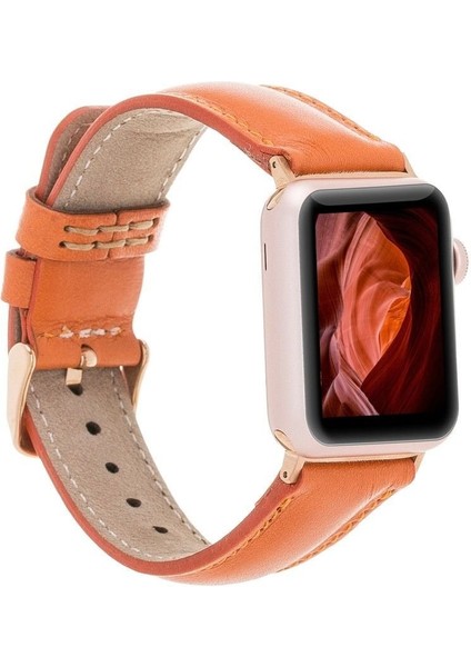 Mulvxurg URG02 Apple Watch Uyumlu Deri Kordon 42-44-45MM F5 Taba (Mulvix)