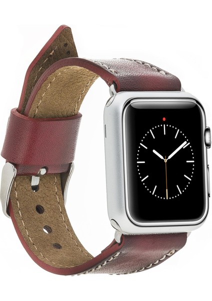 Mulvxurg URG02 Apple Watch Uyumlu Deri Kordon 42-44-45MM SM25 Bordo (Mulvix)