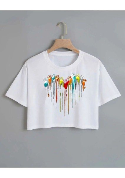 Çocuk Pati Kalp Baskılı Oversize Crop T-Shirt