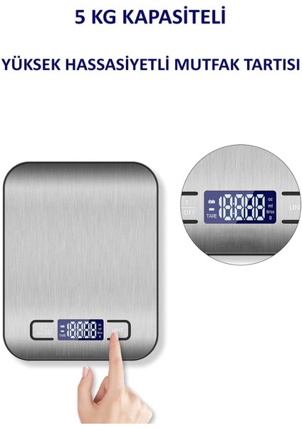 Hassas Dijital Mutfak Terazisi 5 kg Paslanmaz Çelik Pil