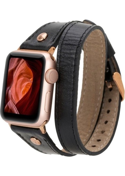 Mulvxurg URG02 Apple Watch Uyumlu Deri Kordon 42-44-45MM Dt Rg Rst1 (Mulvix)