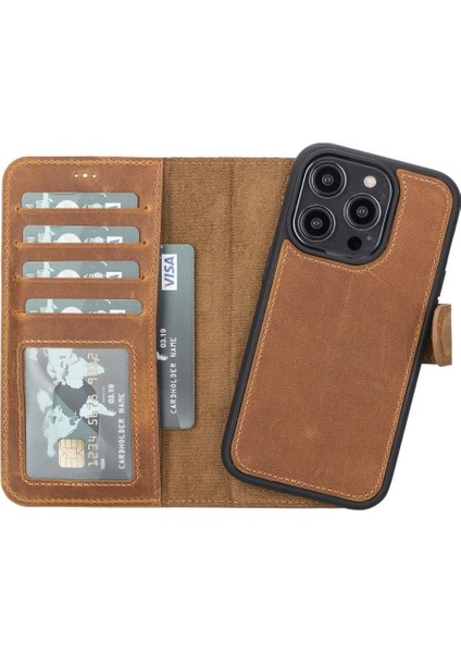 Mulvxurg URG02 Apple Iphone 14 Pro Uyumlu Deri Cüzdanlı Kılıf Mwwn G19 Taba (Mulvix)