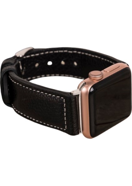 Mulvxurg URG02 Apple Watch Uyumlu Deri Kordon 42-44-45MM Nm4-As1 Siyah (Mulvix)