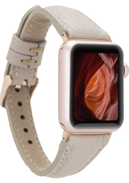 Mulvxurg URG02 Apple Watch Uyumlu Deri Kordon 38-40-41MM Slim Erc3 Bej (Mulvix)