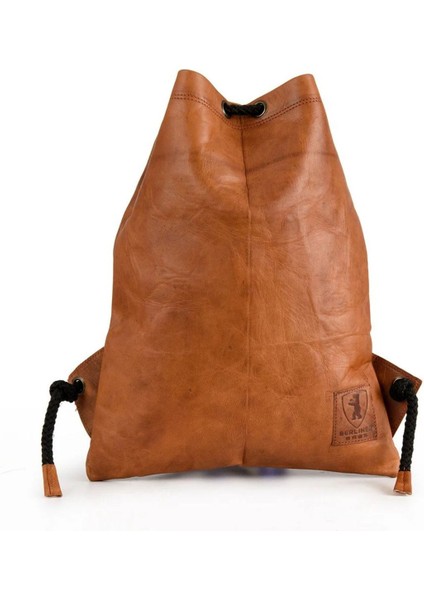 Deri Spor Çantası Turnbeutel Gym Bag Kordonlu Unisex Kahverengi