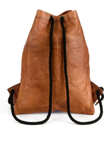 Deri Spor Çantası Turnbeutel Gym Bag Kordonlu Unisex Kahverengi modelleri