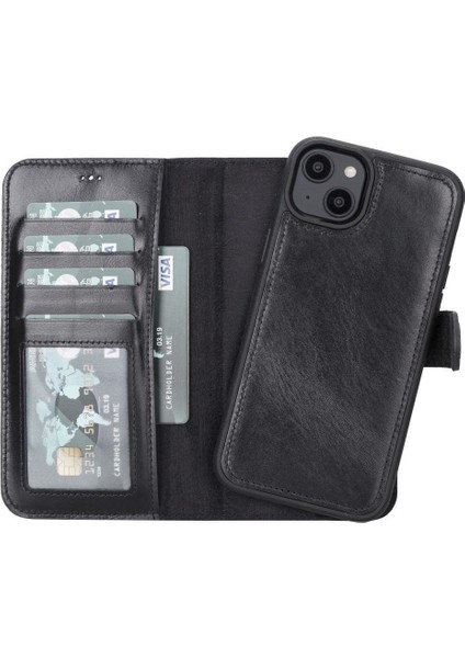 Mulvxurg URG02 Apple Iphone 14 Plus Uyumlu Deri Cüzdanlı Kılıf Mwwn Rst1 Siyah (Mulvix)