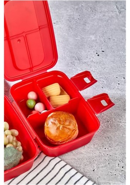 Kırmızı 4 Bölmeli Pratik Beslenme Kutusu, Sağlıklı ve Şık Saklama Çözümleri
