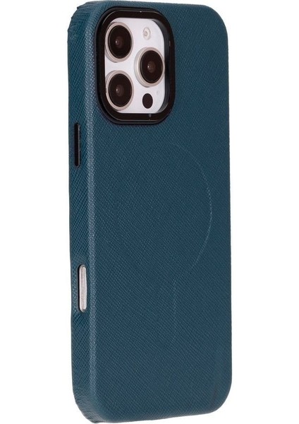 Mulvxurg URG02 Apple Iphone 16 Pro Max Uyumlu, Hakiki Deri, El Yapımı Kılıf, Mavi (Mulvix)