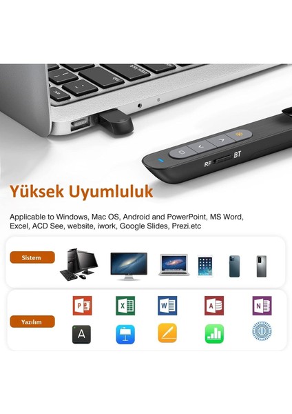 Kablosuz Lazerli Çok Fonksiyonlu Sunum Kumandası Siyah fiyatları