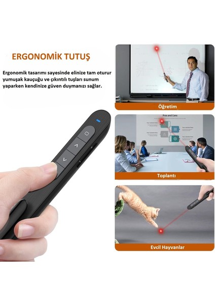 Kablosuz Lazerli Çok Fonksiyonlu Sunum Kumandası Siyah modelleri