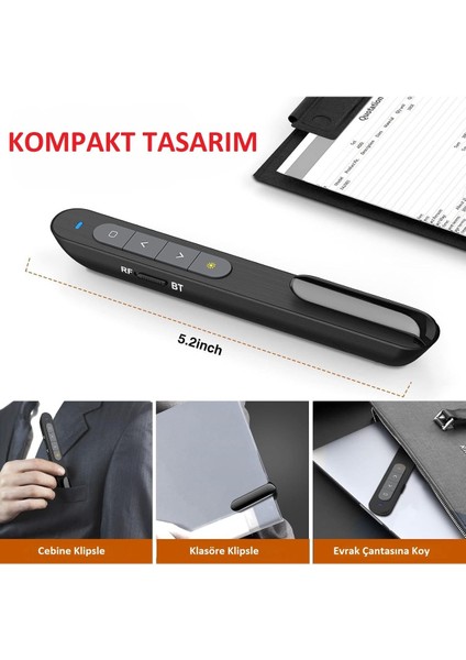 Kablosuz Lazerli Çok Fonksiyonlu Sunum Kumandası Siyah fırsatları
