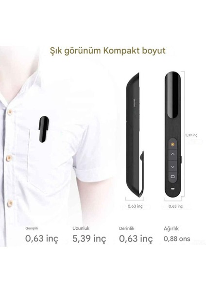 Kablosuz Lazer Sunum Kalemi Siyah, Kolay Kullanım, Taşınabilir ve Şık Tasarım