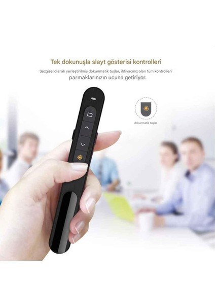 Kablosuz Lazer Sunum Kalemi Siyah, Kolay Kullanım, Taşınabilir ve Şık Tasarım