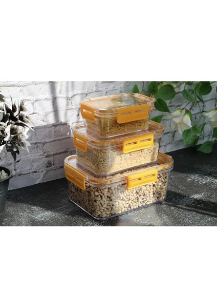 Kırmızı 3'lü Silikon Contalı Plastik Dikdörtgen Saklama Kabı Seti, 375-900-1700ML fiyatları