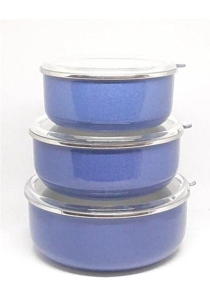 Mavi Emaye Saklama Kabı Seti, 3'lü, 14-16-18 Cm, Şık ve Kullanışlı Mutfak Gereci