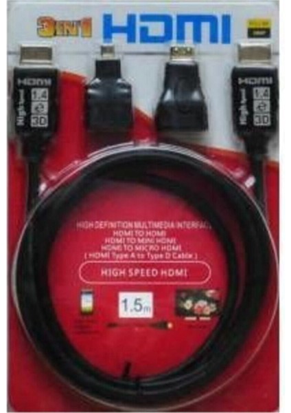 HDMI Dönüştürücü Set, Mini, Micro, Standart, Altın Uç, Siyah Renk