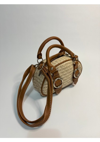 Isabel Taba Hasır Detaylı Mini Kadın Kol ve Omuz Çantası