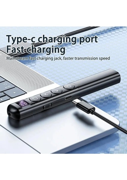 Dijital Ekranlı, Şarjlı Lazer Sunum Kumandası, Güç Göstergeli, Slayt ve Powerpoint Kullanımına Uygun