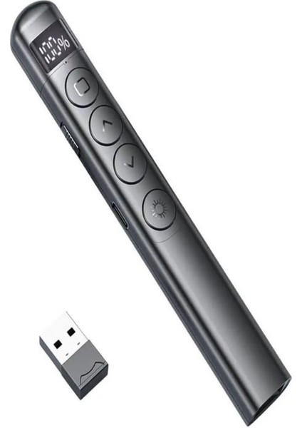 Dijital Ekranlı Şarjlı Lazer Sunum Kumandası, Şarj Göstergeli, Siyah Renk