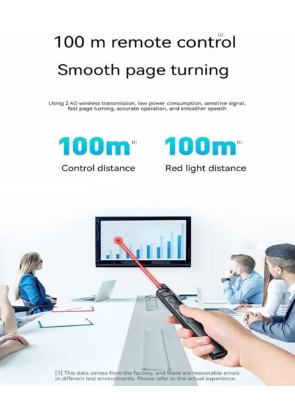 Dijital Ekranlı Şarjlı Lazer Sunum Kumandası, Şarj Göstergeli, Siyah Renk