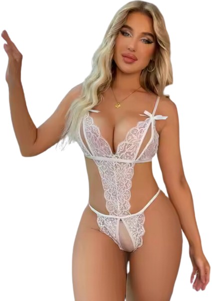 Artonlıne Büyük Beden Fantezi Beyaz Dantelli Babydoll TG279248