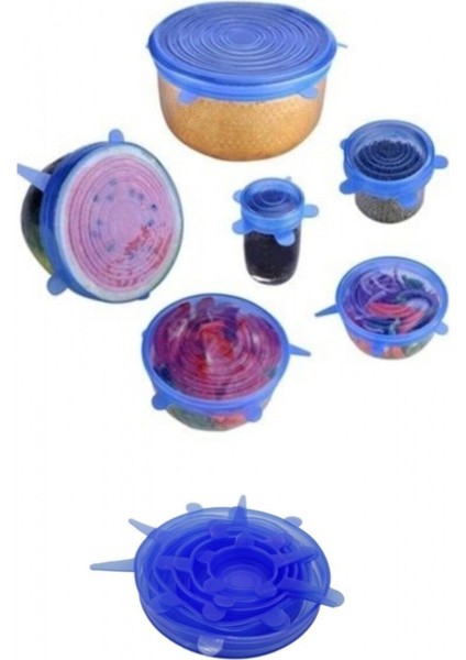 6'lı Mavi Silikon Gıda Saklama Kapakları, Tazeliği Koruyan Set